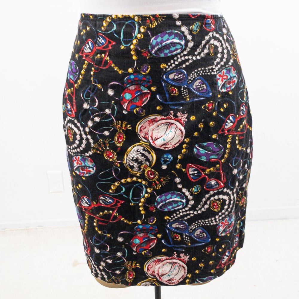 Vintage 80s L Jewelry Print Graphic Stretch Skirt - Picture 8 of 8